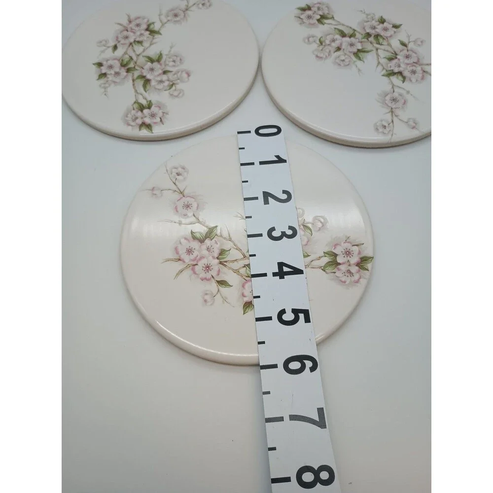 Vtg Mid-State Ceramic Trivets Cherry Spring Blossom 6